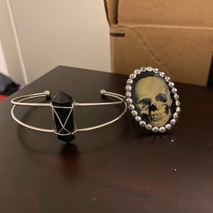 Black crystal bracelet and skeleton ring